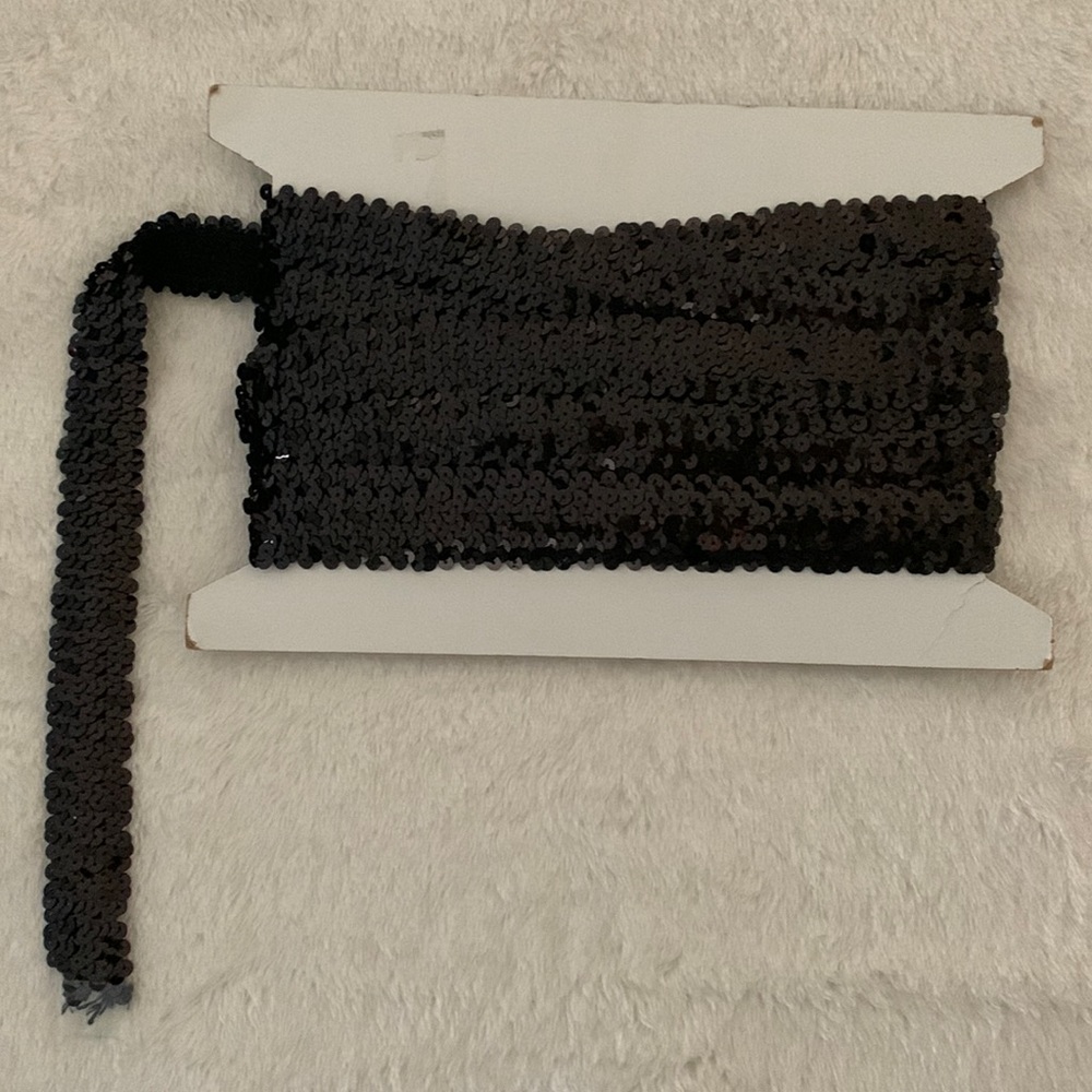 Stretch sequin trim, black, 1” wide, approx. 5 1/2 yds continuous